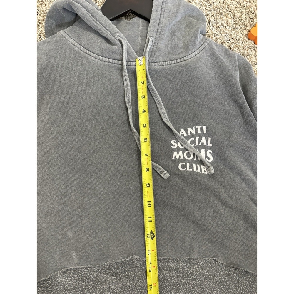Anti Social Moms Club Grey Hoodie Womens Size Medium Oversized Cropped Grunge - Picture 9 of 10